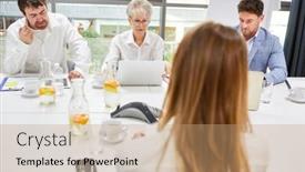  Presentation with job interview - Presentation design consisting of interview-or-job-interview background and a coral colored foreground