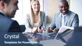  Presentation with people talking - Presentation theme consisting of interview success - image of business people listening background and a  colored foreground