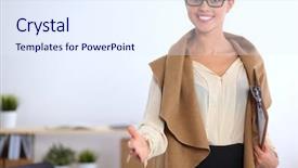  Presentation with ready - Audience pleasing presentation theme consisting of interview success - young business woman ready backdrop and a sky blue colored foreground