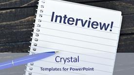 Presentation with interview - Presentation enhanced with interview text on notepad and blue pen background and a sky blue colored foreground