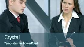  Presentation with interview - Presentation theme enhanced with interview warning low depth of field focus only on his face background and a ocean colored foreground