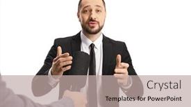  Presentation with interview - Audience pleasing PPT layouts consisting of interview-with-a-young-man backdrop and a mint green colored foreground