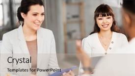  Presentation with indian team - Presentation design with interview with indian male employee background and a mint green colored foreground