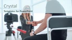  Presentation with interviewer - Amazing theme having interviewer-welcomes-the-guest backdrop and a sky blue colored foreground