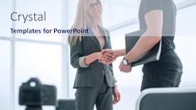  Presentation with interviewer - Beautiful slides featuring interviewer-welcomes-the-guest backdrop and a sky blue colored foreground