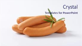  Presentation with sausages - Presentation having intestine - cooked pork sausages decorated background and a sky blue colored foreground