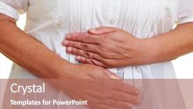  Presentation with intestine - Theme consisting of intestine - elderly woman holding her hands background and a coral colored foreground