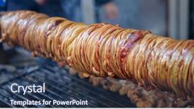  Presentation with grilling - Audience pleasing slide set consisting of intestine - grilling traditional turkish food kokorec backdrop and a ocean colored foreground