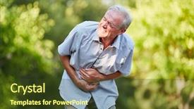  Presentation with old man - Slide set with intestine - old man with stomach ache background and a tawny brown colored foreground