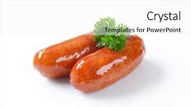  Presentation with sausages meatball - Colorful PPT theme enhanced with intestine - pair of oily grilled sausages backdrop and a white colored foreground