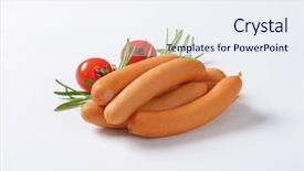  Presentation with intestine - Beautiful presentation theme featuring intestine - pork sausages with fresh tomatoes backdrop and a sky blue colored foreground