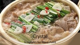  Presentation with intestine - Amazing PPT theme having intestine - steaming variety meat hot pot backdrop and a coral colored foreground