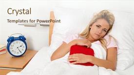  Presentation with intestine - Amazing PPT theme having intestine - woman with abdominal pain lying backdrop and a sky blue colored foreground