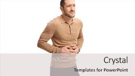  Presentation with facial pain medical man - PPT layouts enhanced with intestine - young man experiencing stomach pain background and a light gray colored foreground
