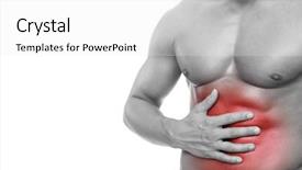  Presentation with intestine - Presentation design with intestine - young man holding his stomach background and a white colored foreground
