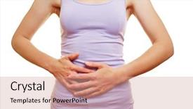  Presentation with intestine - Amazing PPT layouts having intestine - young woman with bellyache putting backdrop and a coral colored foreground