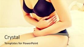  Presentation with stomach - Slide set consisting of intestine - young woman with stomach ache background and a blonde colored foreground