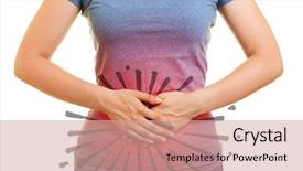  Presentation with intestine - Colorful PPT layouts enhanced with intestine - young woman with stomachache cramps backdrop and a coral colored foreground