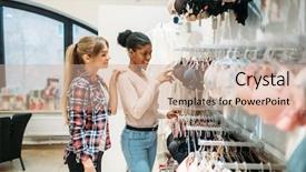  Presentation with women safety against harrasment - Presentation consisting of intimate apparel - two women against showcase background and a soft green colored foreground