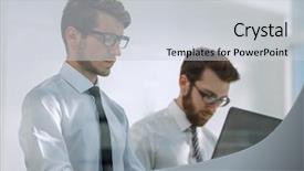  Presentation with employee anniversary work office - Cool new presentation theme with intranet - two serious employees work backdrop and a light gray colored foreground