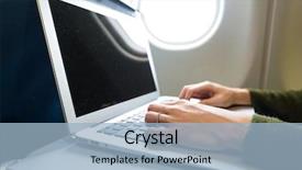  Presentation with computer - Beautiful presentation theme featuring intranet - woman typing on laptop computer backdrop and a light blue colored foreground