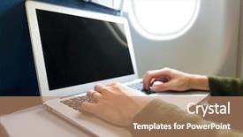  Presentation with cyber stalking computer laptop suffering - Amazing PPT theme having intranet - woman working on laptop computer backdrop and a coral colored foreground