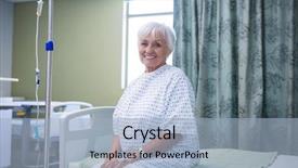  Presentation with moving patient to hospital bed - PPT layouts having medical iv - portrait of smiling senior patient background and a  colored foreground