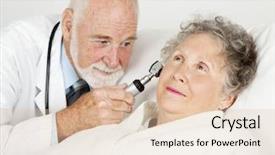  Presentation with intravenous - Theme having intravenous flueds - doctor using an otoscope background and a  colored foreground