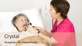  Presentation with icu nurse hospital patients - Slide set consisting of intravenous flueds - hospital nurse uses and otoscope background and a  colored foreground