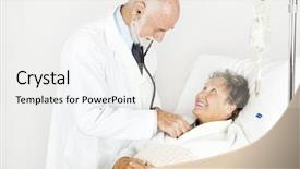  Presentation with moving patient to hospital bed - Audience pleasing presentation theme consisting of intravenous flueds - smiling hospital patient gets examined backdrop and a  colored foreground