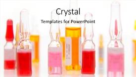  Presentation with vials - Slide set consisting of intravenous fluids - colorful vials against white background background and a white colored foreground