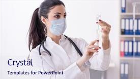  Presentation with infusion - Cool new slide deck with intravenous infusions - young female doctor in infusion backdrop and a sky blue colored foreground