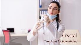  Presentation with intravenous infusion - Presentation theme featuring intravenous infusions - young female doctor in infusion background and a lemonade colored foreground