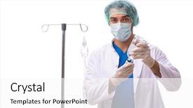  Presentation with intravenous therapy - Audience pleasing PPT theme consisting of intravenous therapy - young doctor in infusion concept backdrop and a white colored foreground
