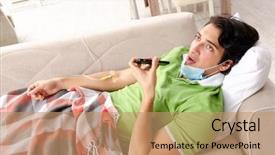  Presentation with intravenous therapy - Cool new PPT theme with intravenous therapy - young man suffering at home backdrop and a coral colored foreground