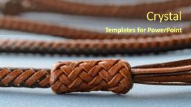  Presentation with leather - PPT theme enhanced with intricate-long-leather-knot-tied background and a tawny brown colored foreground