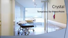  Presentation with hospital buildings - Beautiful PPT theme featuring intrior of a hospital hallway backdrop and a light blue colored foreground