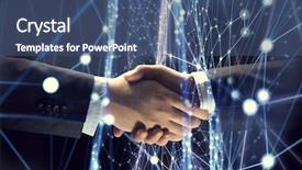  Presentation with partners - Slide set featuring intruduce - business partners greeting each other background and a ocean colored foreground