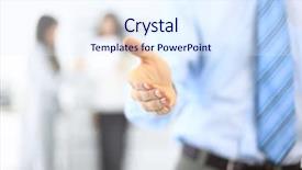  Presentation with hand shake - PPT theme with welcome people - businessman extending hand to shake background and a sky blue colored foreground