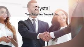  Presentation with partners - PPT theme featuring introducing team - handshake business partners background and a sky blue colored foreground