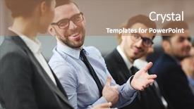  Presentation with conference images - PPT theme with intruduce - one of conference attendants introducing background and a coral colored foreground