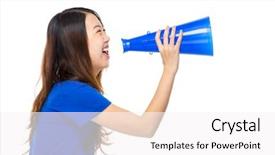  Presentation with young woman diagnosis of sti - Presentation theme featuring introduce speaker - asian young woman with loudspeaker background and a  colored foreground