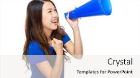  Presentation with happy smiling woman dental health - Colorful slide deck enhanced with introduce speaker - happy woman yell with megaphone backdrop and a white colored foreground