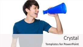  Presentation with speaker - Colorful theme enhanced with introduce speaker - man scream with megaphone backdrop and a  colored foreground