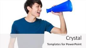  Presentation with speaker - Slide deck enhanced with introduce speaker - man yell with megaphone background and a white colored foreground