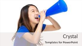  Presentation with speaker - Audience pleasing PPT layouts consisting of introduce speaker - woman scream on megaphone backdrop and a  colored foreground