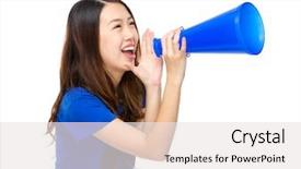  Presentation with speaker - Audience pleasing presentation consisting of introduce speaker - woman shout with megaphone backdrop and a white colored foreground