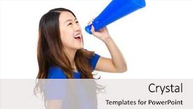  Presentation with speaker - Slides having introduce speaker - woman shout with megaphone background and a white colored foreground