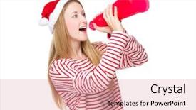  Presentation with animated christmas - Audience pleasing theme consisting of introduce speaker - woman with christmas hat backdrop and a  colored foreground