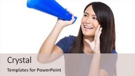  Presentation with speaker - Audience pleasing PPT theme consisting of introduce speaker - woman yell with loudspeaker backdrop and a soft green colored foreground